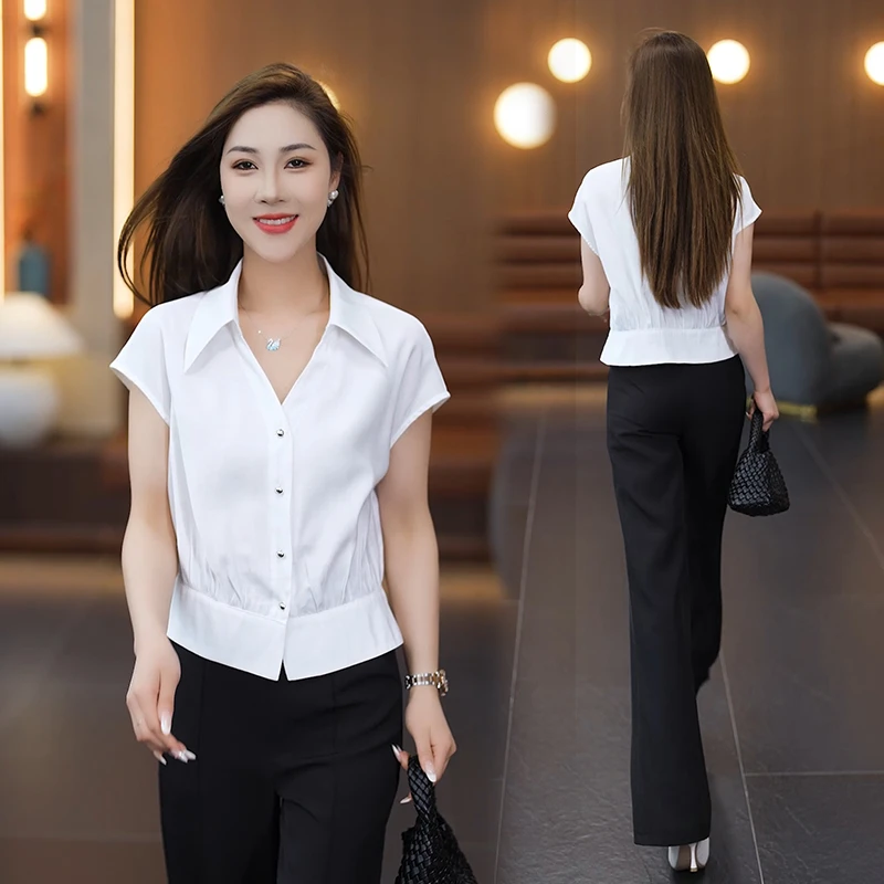 小个子时尚短袖衬衫女夏季新款洋气漂亮小衫今年流行气质百搭上衣