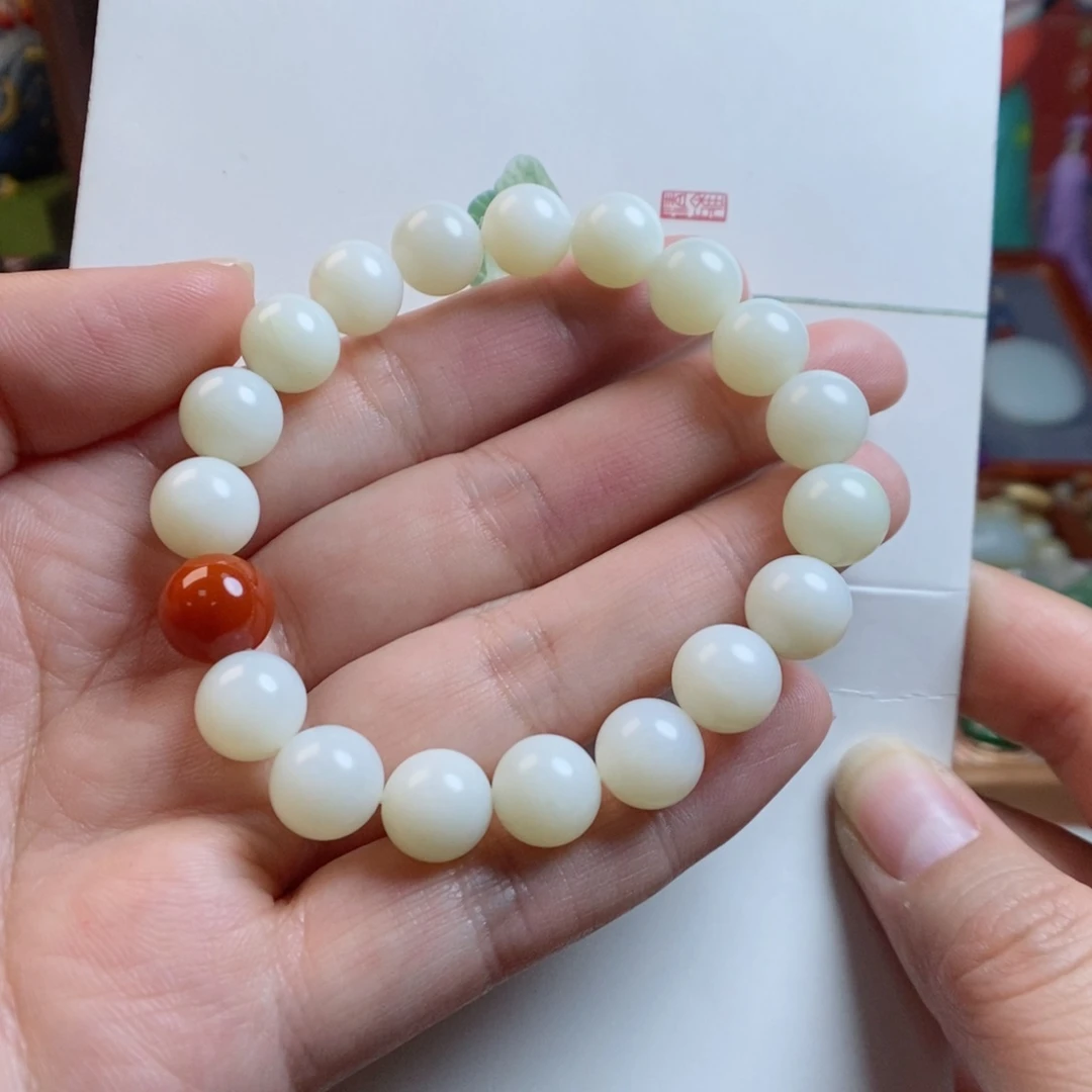 和田玉手链未镶嵌微瑕送葫芦