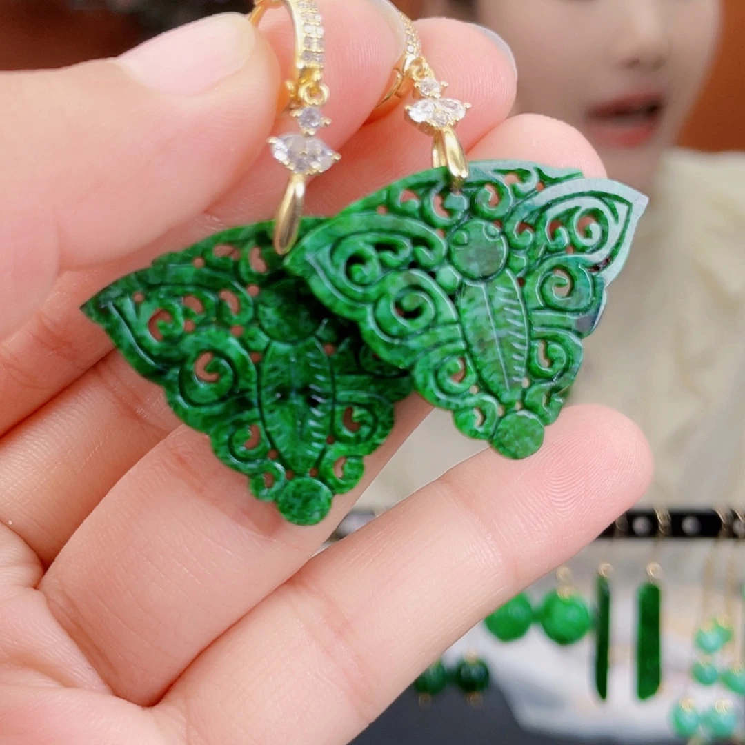 翡翠银S925镶嵌耳饰