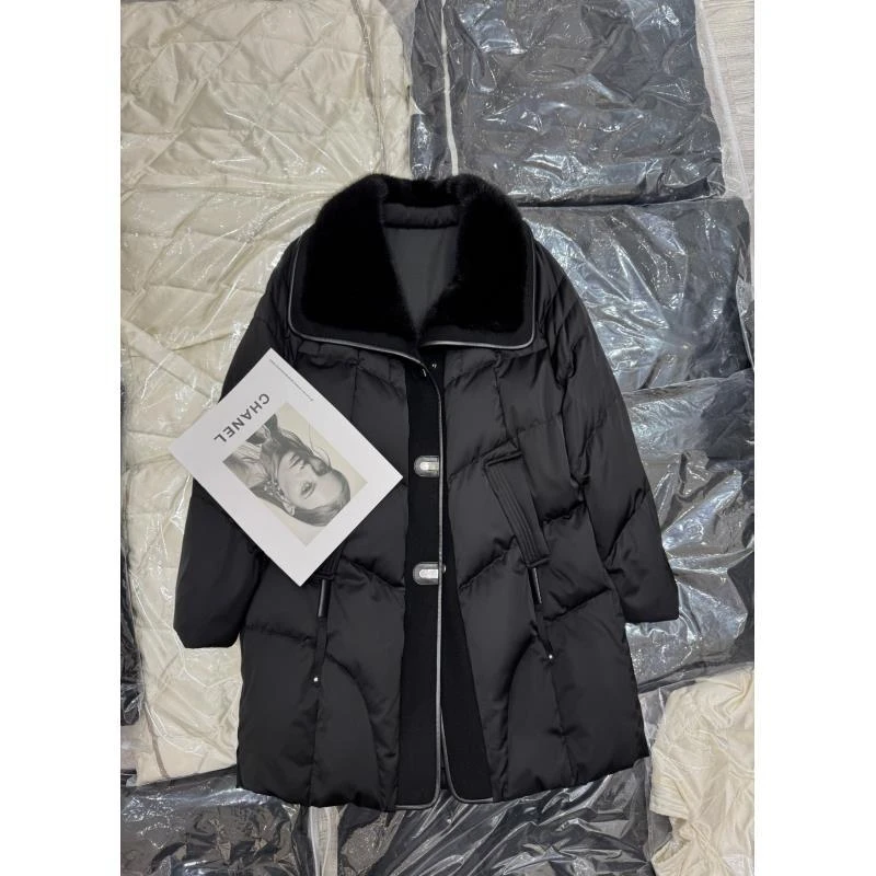 白鹅绒羽绒服女冬季2024新款中长款宽松高级感皮草韩版外套