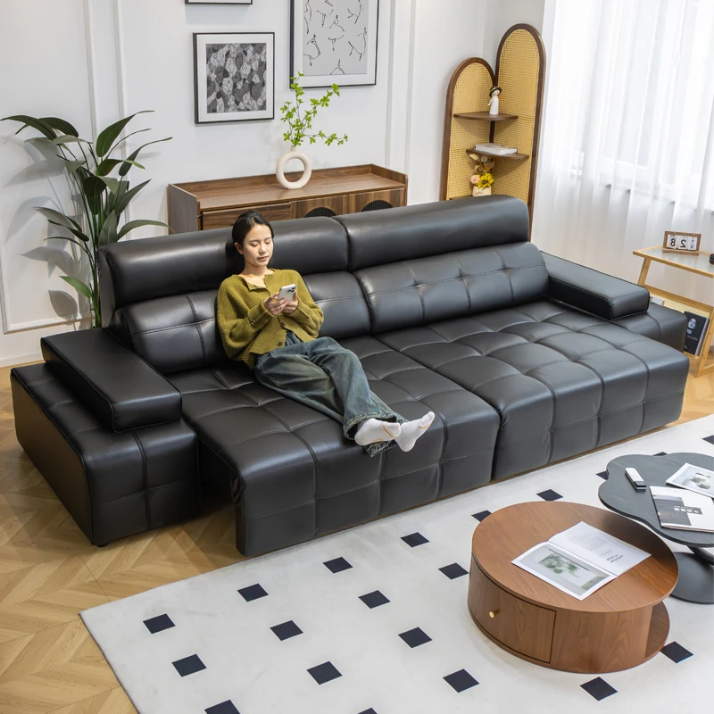 智能语音劳伦斯电动多功能沙发床两用客厅小户型可伸缩真皮沙发床