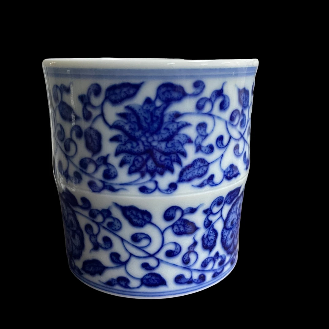 景德镇陶瓷青花缠枝连手工点工竹节杯王步全手工手绘主人杯单杯