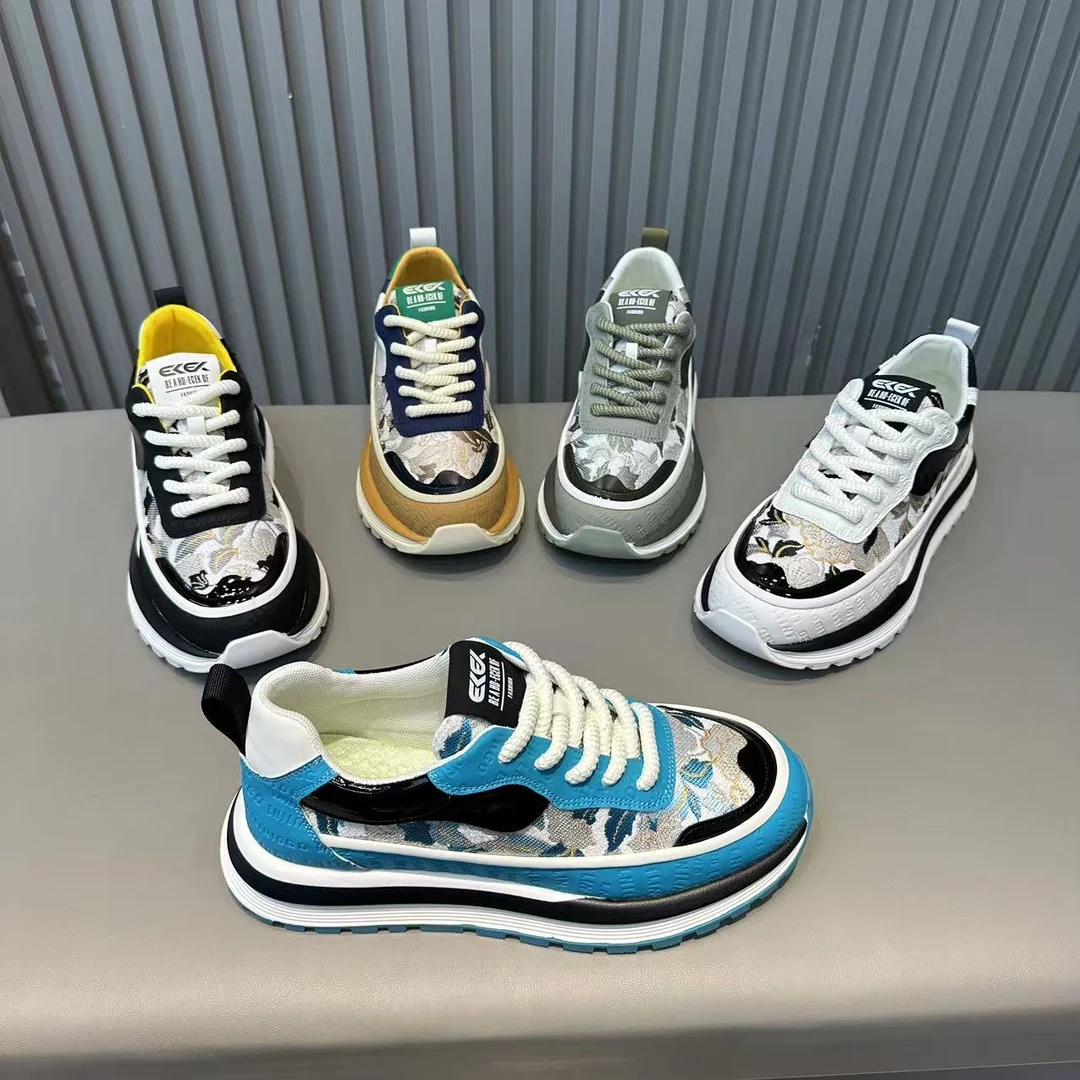 【皮鞋码】春夏新款皮布拼接厚底百搭男士时尚休闲潮鞋轻便时髦洋气