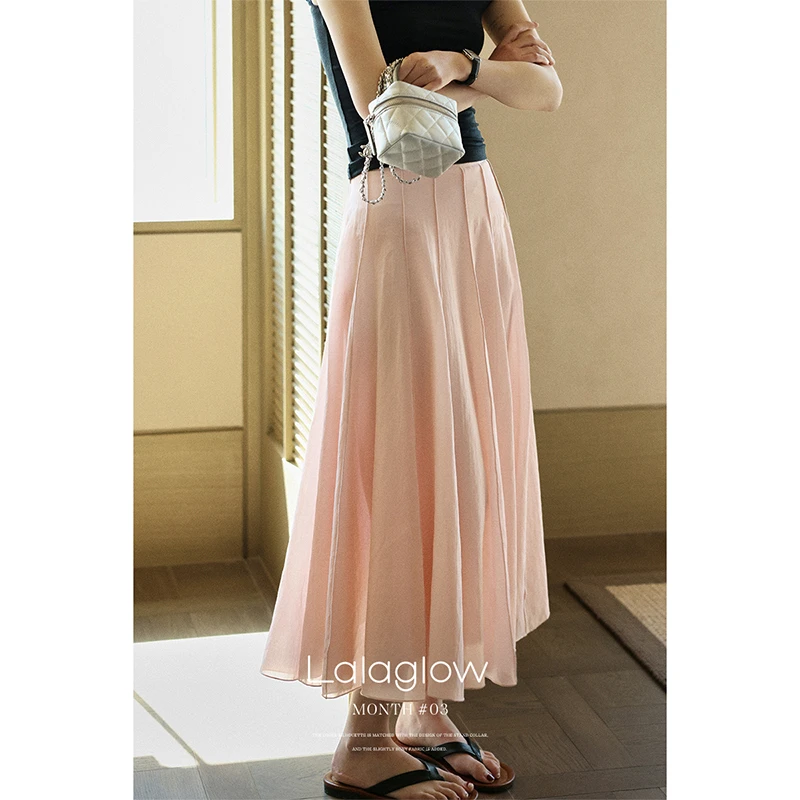Lalaglow 勾勒裙摆 温柔垂感拼接宽松显瘦半身裙女夏休闲百搭长裙