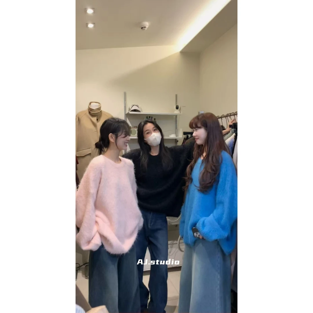 AJ（1aj41019-2#）毛绒绒超舒服！低饱和彩色圆领套头软糯毛衣 9-28
