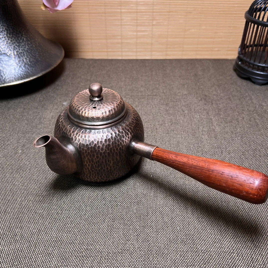 铜壶纯铜壶铜壶煮茶壶侧把壶350毫升玲珑做旧木把壶