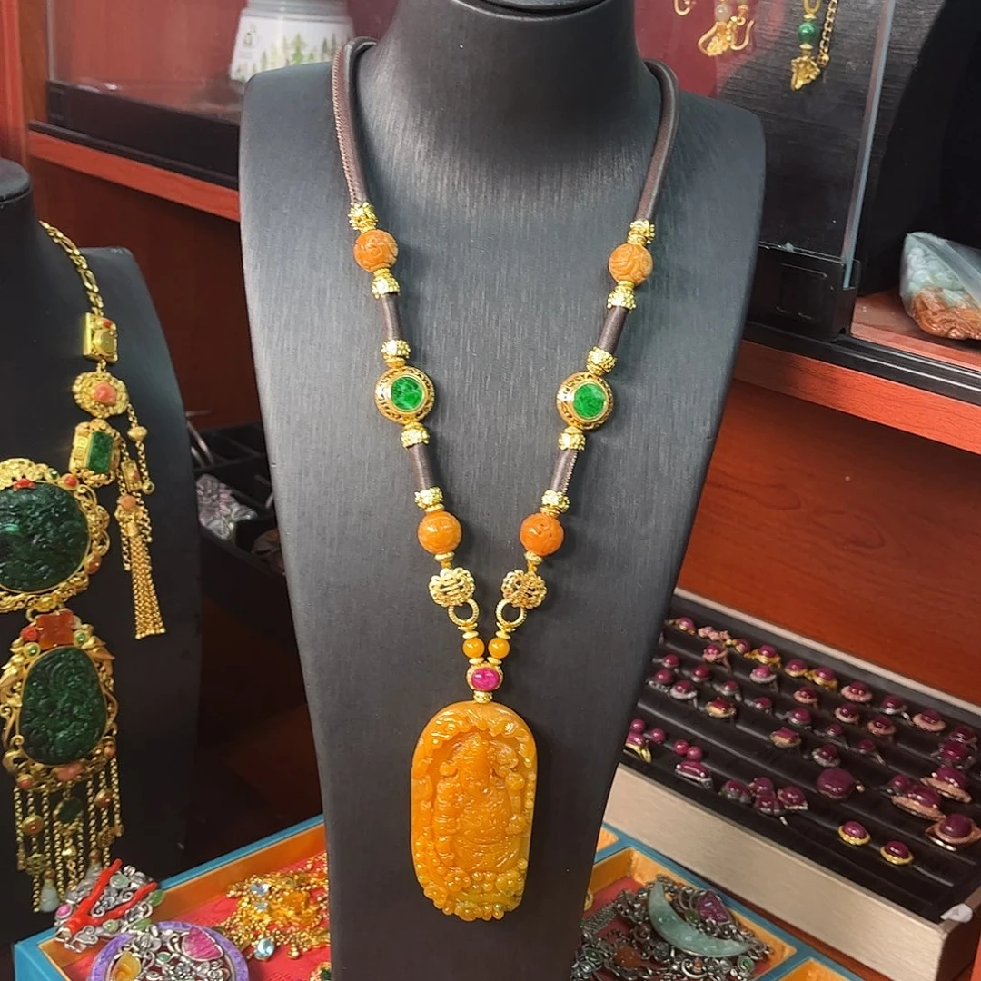 翡翠未镶嵌套链黄翡多宝项链套装