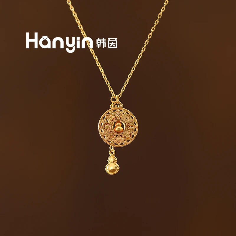 铜合金项链 国风高级设计感时尚气质罗盘葫芦流苏项链