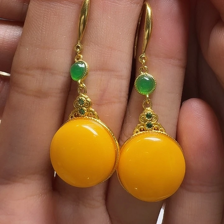 蜜蜡银S925镶嵌耳饰耳坠