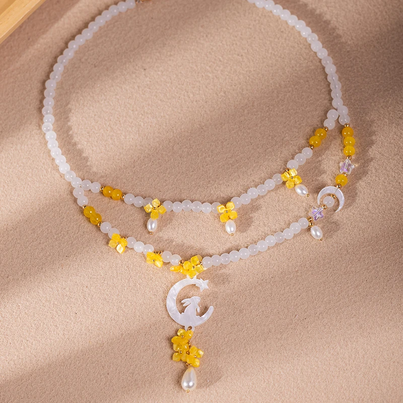 古风项链女桂花月亮兔子珍珠吊坠中国风汉服配饰