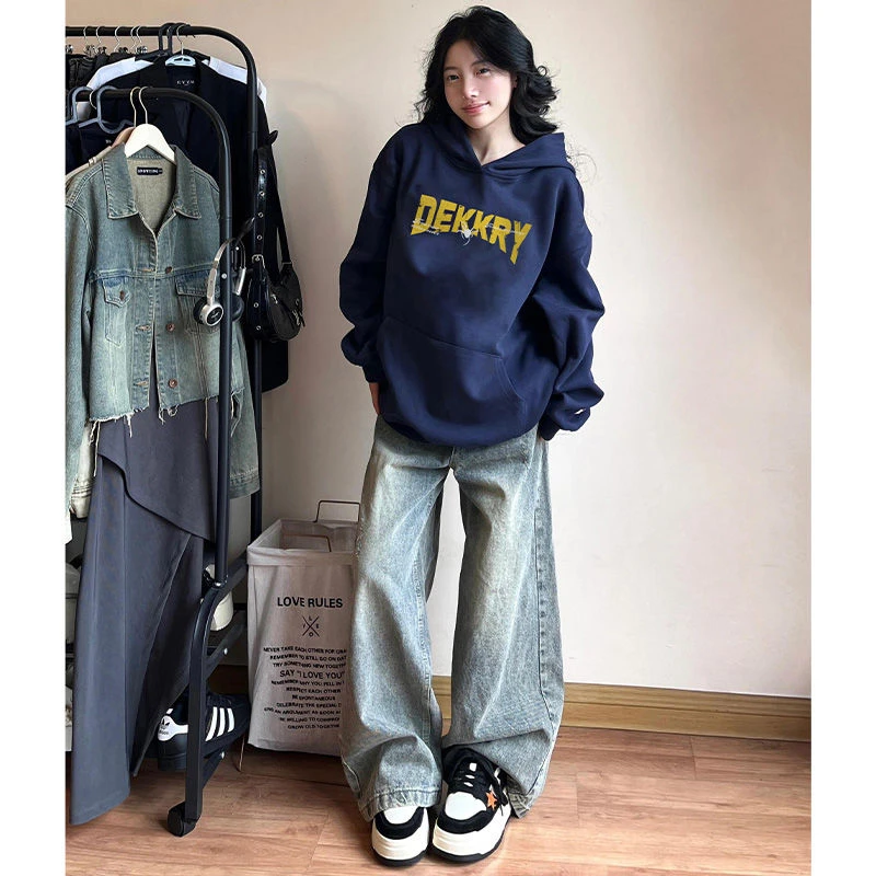 jtrt美式高街复古蜘蛛字母印花秋冬连帽卫衣男女宽松套头休闲上衣