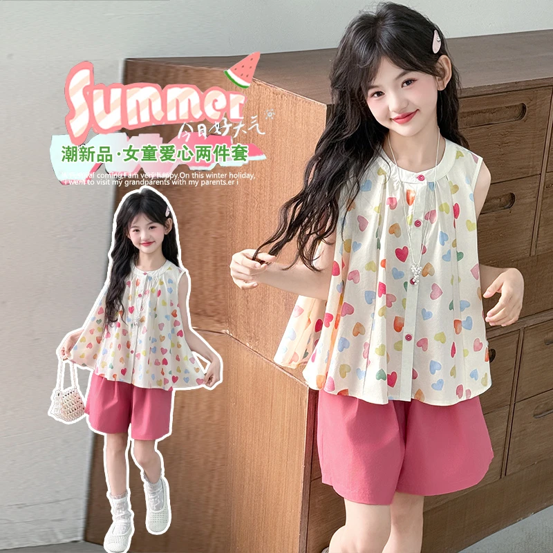 女童森系休闲风碎花夏季国潮风套装2025新款时尚套装休闲外穿