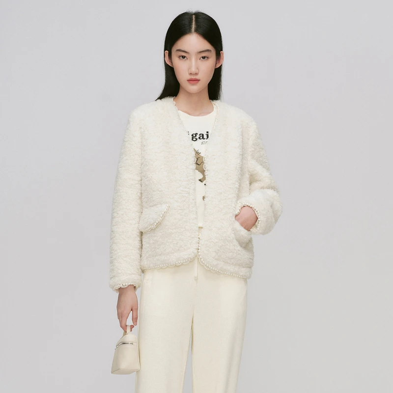 Migaino曼娅奴女装冬季新款精致优雅毛毛休闲软糯保暖外套