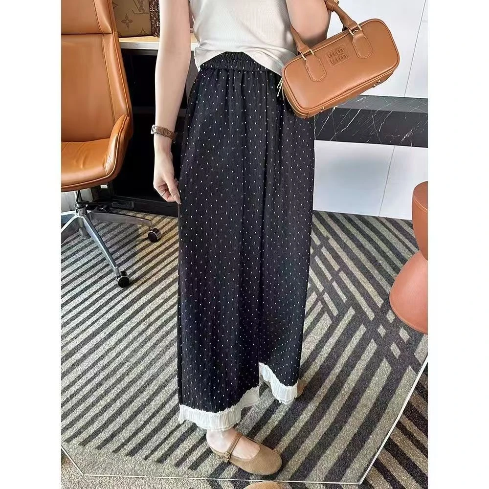 杨老板精选 夏季新款高腰薄款宽松休闲裤子垂感蕾丝花边