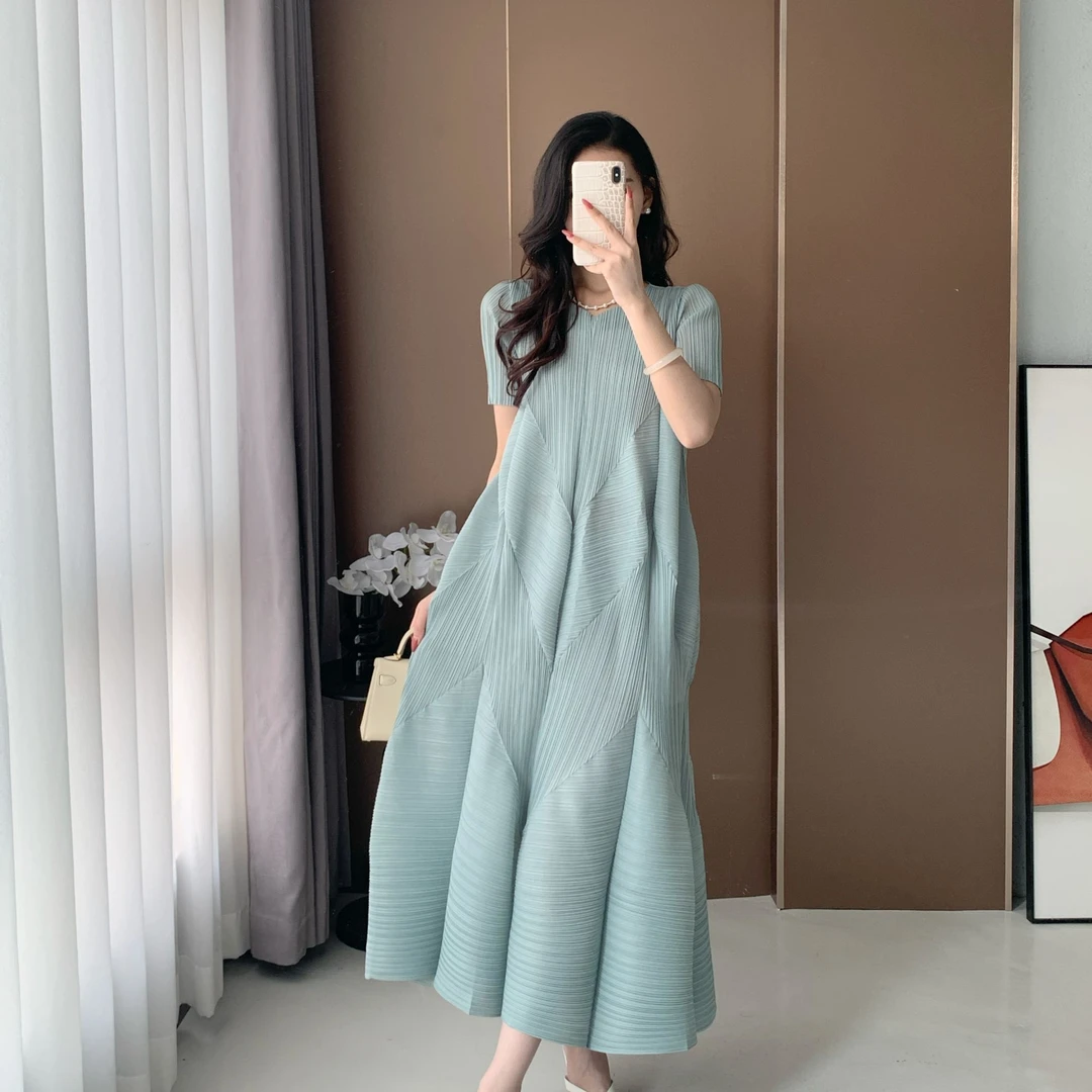 【三宅高定】欧若风新款夏季花苞褶皱显瘦连衣裙女中长款山宅风裙子