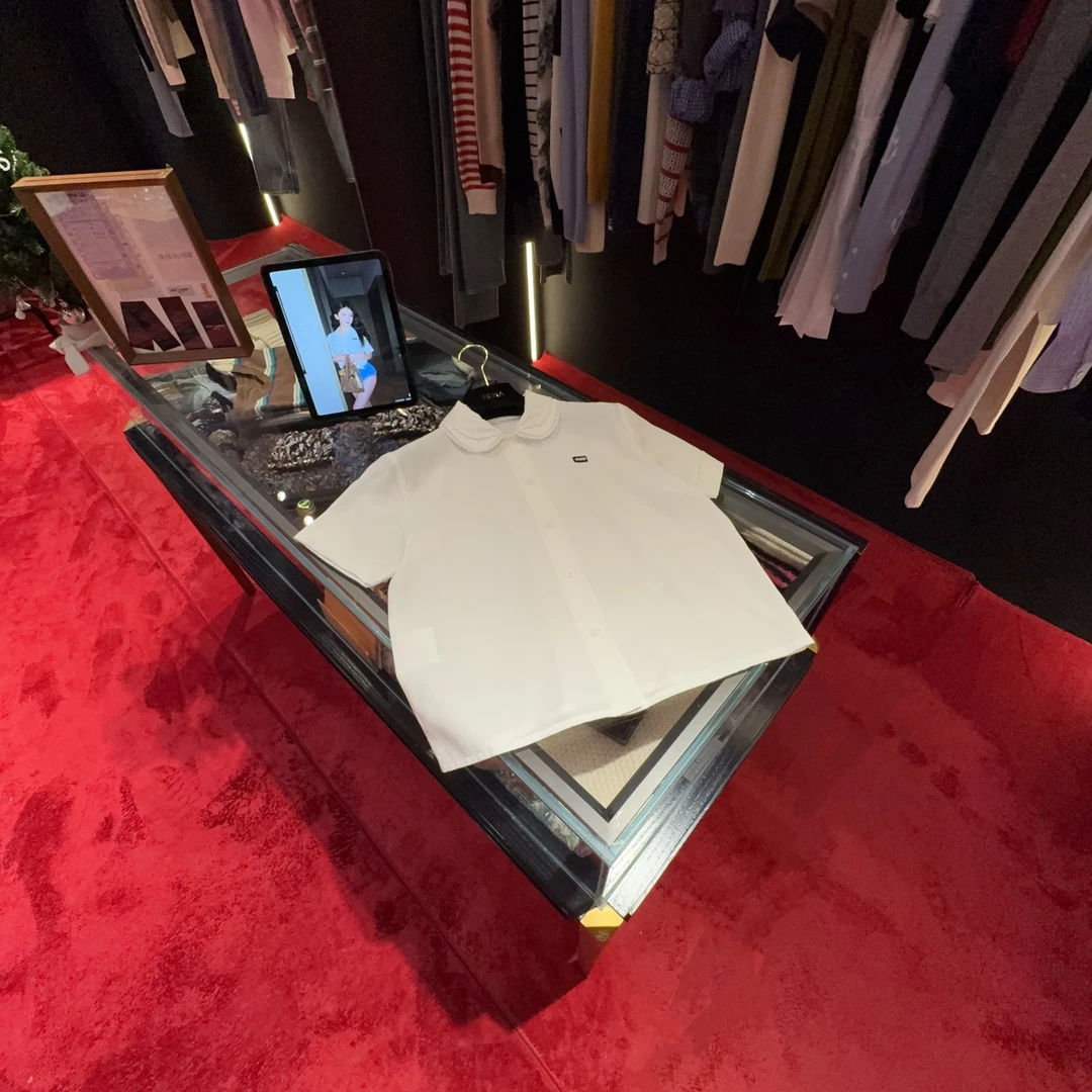 HM 25春现刺绣花边领短袖亚麻衬衫#叠穿公主#赵今麦同款#1226上新