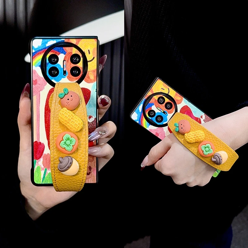 适用华为matex5手机壳新款matex6典藏版套x3皮纹太阳花小熊腕带女