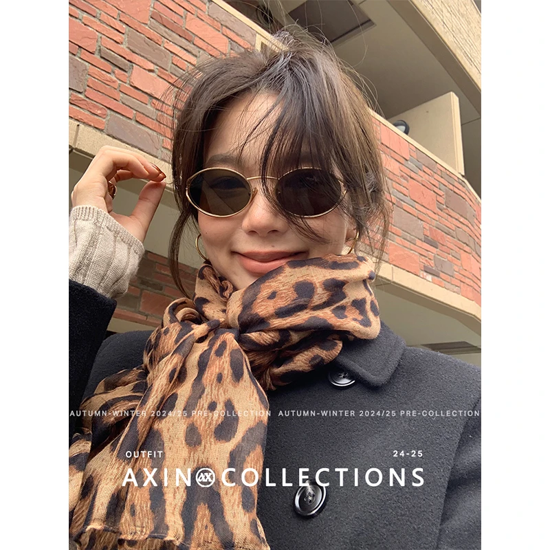 阿昕亮晶晶 豹豹女士 美式复古百搭时尚氛围感豹纹丝巾AX25080