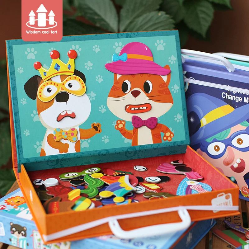 磁性拼图儿童手提礼盒益智磁贴玩具益智3-6岁宝女孩男孩幼儿早教