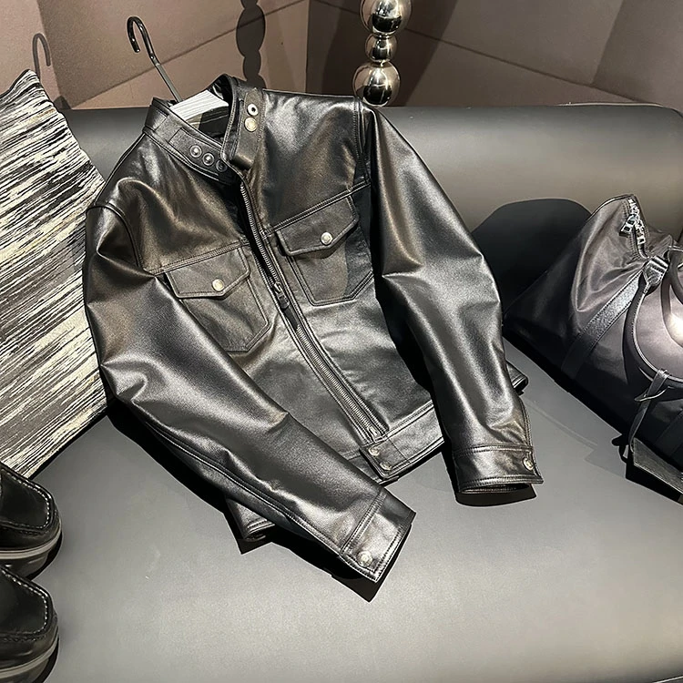 “TF 性感总裁” 進口头层牛皮 硬朗干练男士皮衣 立领短款夹克外套