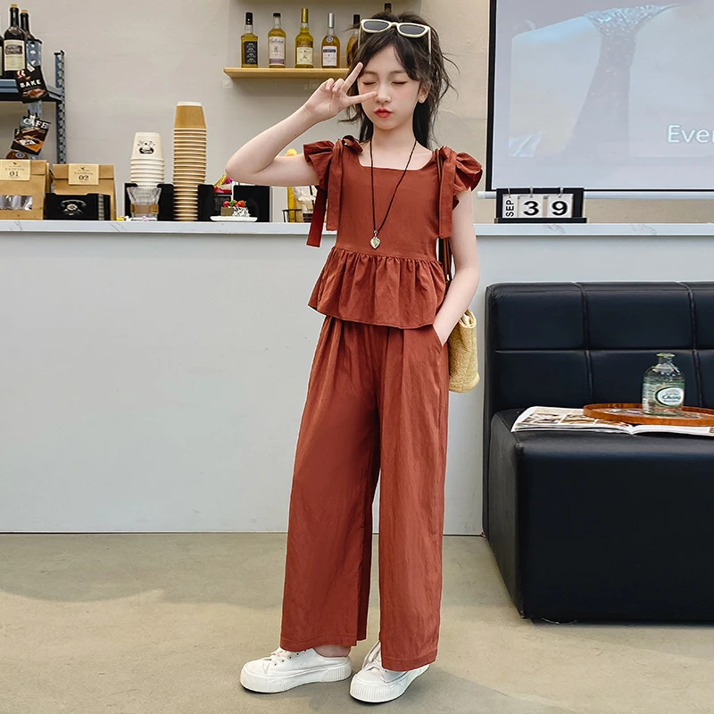 女童夏季套装2025新款洋气时髦女孩网红上衣儿童阔腿裤夏装两件套