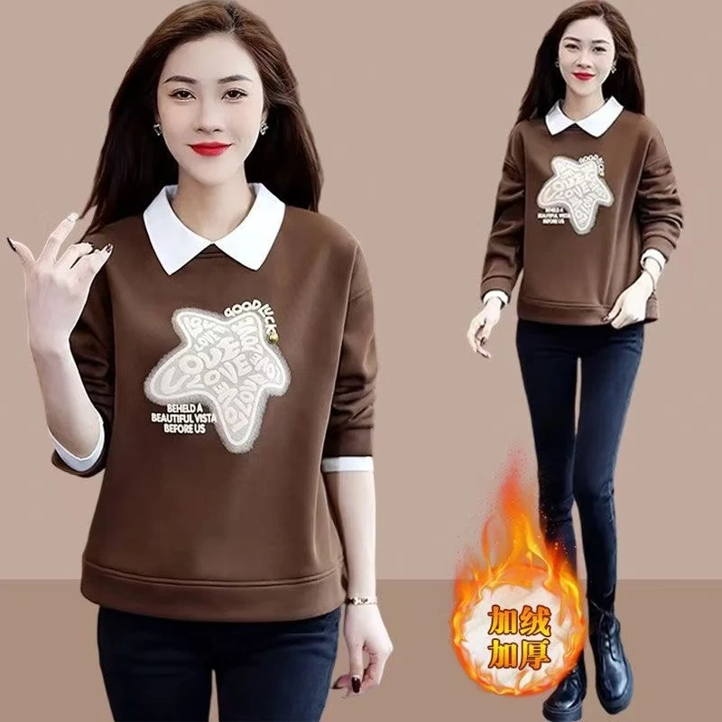 《假俩件卫衣》高品质高g重加绒·上衣百搭妈妈卫衣宽松圆领长袖