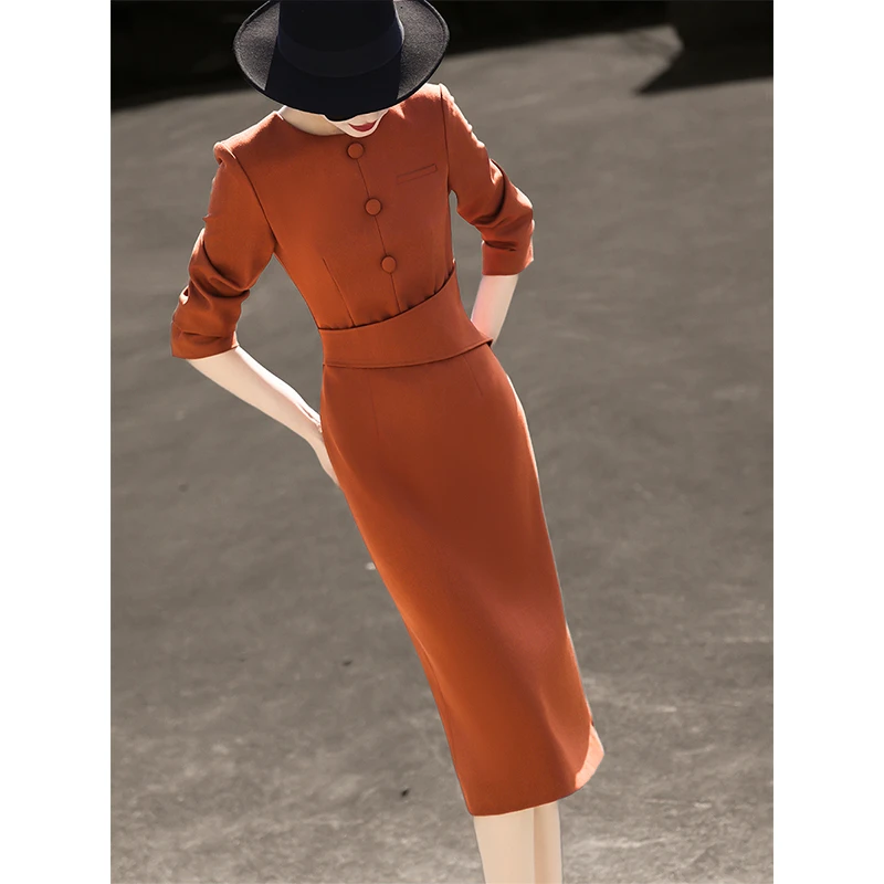 MEXCOCO/兰瑟儿春季新款气质淑女通勤修身显瘦包臀连衣裙M5CL2304