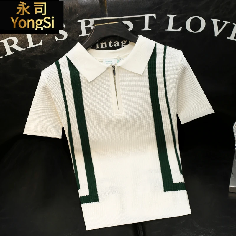 Polo针织短袖T恤毛衫青年半拉炼高端时尚痞帅半袖透气毛衫夏季潮t