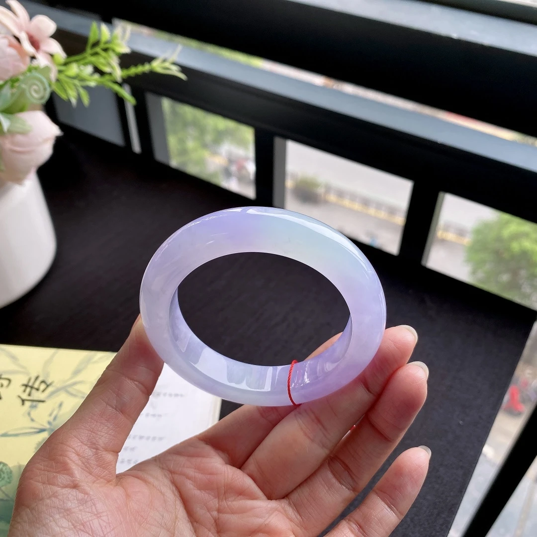 圈口54缅甸老坑A货冰糯种紫罗兰正圈翡翠手镯