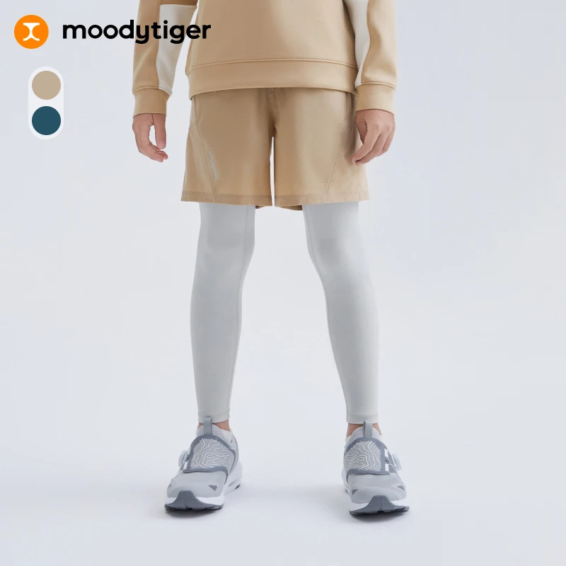 moodytiger男童假两件裤25春新款弹力拼接儿童户外运动裤【H】