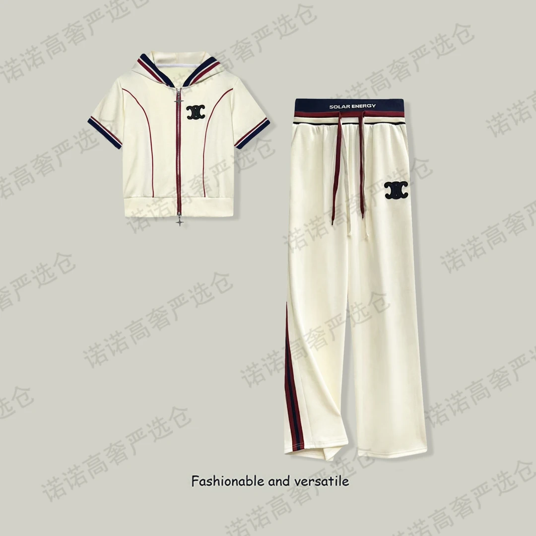 时尚休闲套装女拉链撞色拼接设计感气质时尚两件套女2025夏季新款