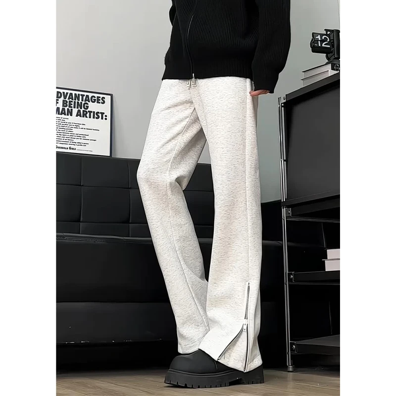 白花灰色微喇加绒卫裤男款高个子加长弯刀裤子cleanfit美式休闲裤