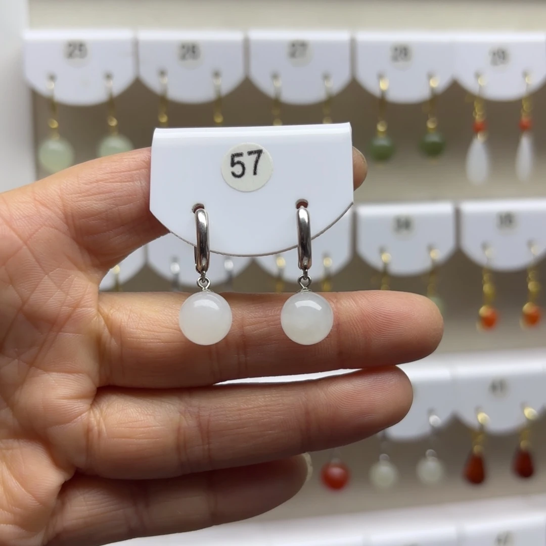 和田玉银S925镶嵌耳饰