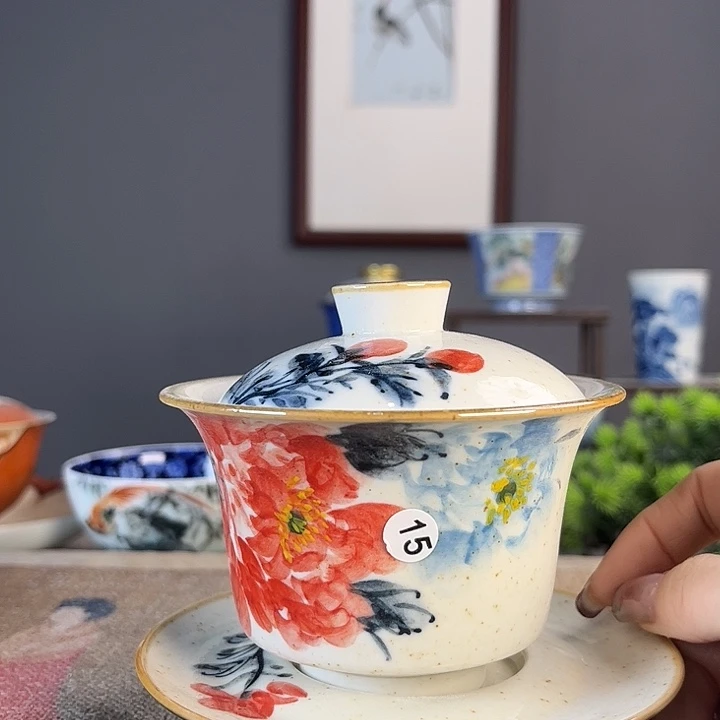 摆件景德柴烧茶杯多人
