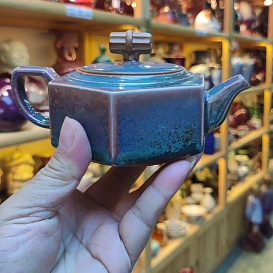 瓷摆件钧瓷窑变茶壶漂亮