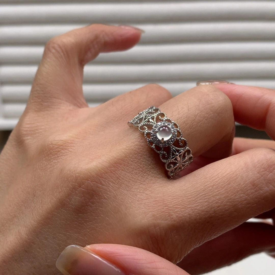 翡翠银S925镶嵌颈饰戒指