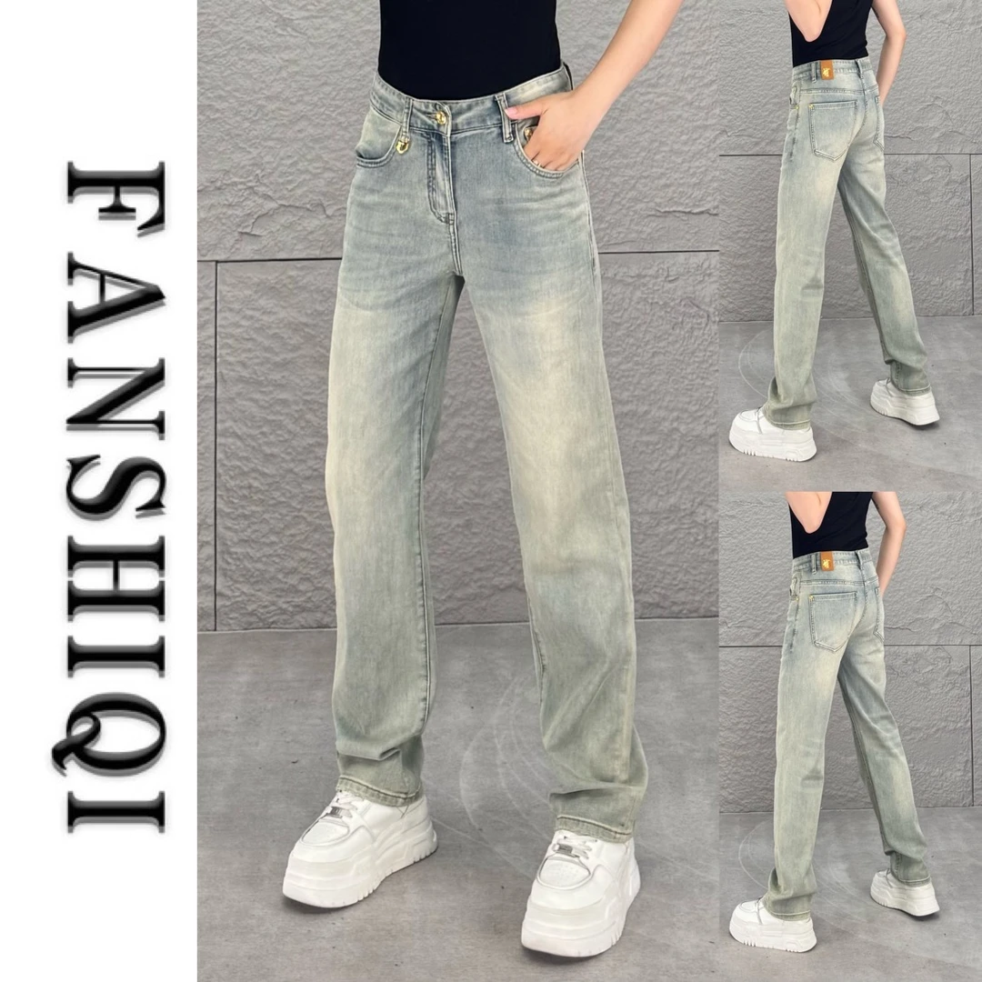 夏季男士定制复古水洗浅蓝修身直筒薄款牛仔裤百搭显瘦时尚牛仔裤