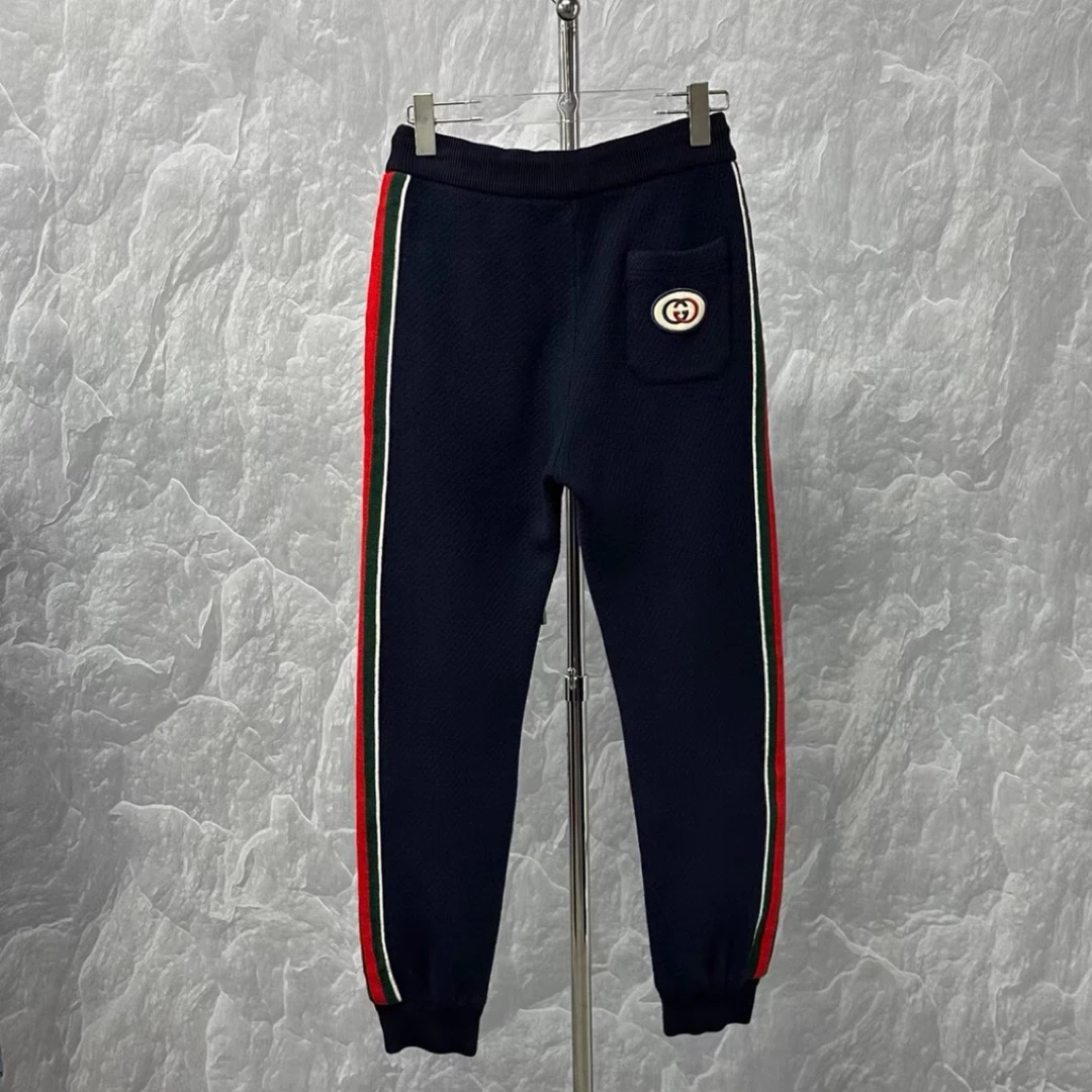 99新 GUCCI/古驰 葡萄籽奢潮/红绿侧条纹羊毛长裤/XS码