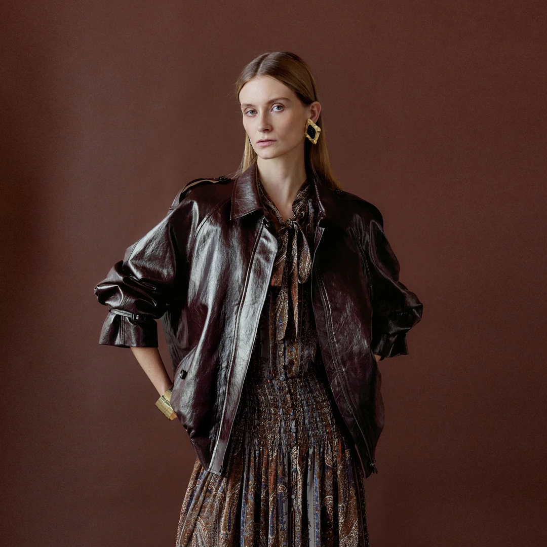 LYNEE【苍暮】漆皮压纹皮夹克时尚女复古pu皮衣短外套LGD2FAL016