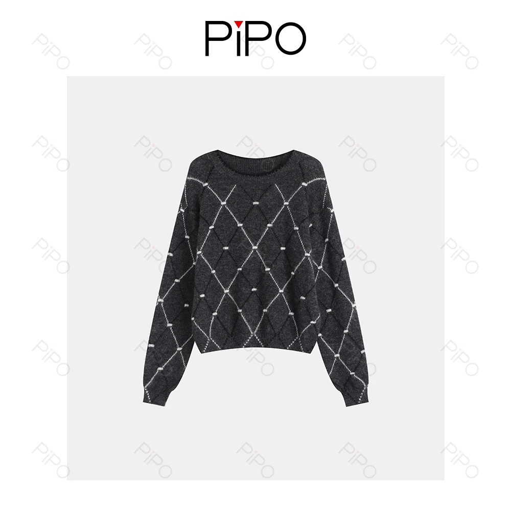 PIPO提花菱格撞色菱格针织衫毛针织衫女DD53Z039