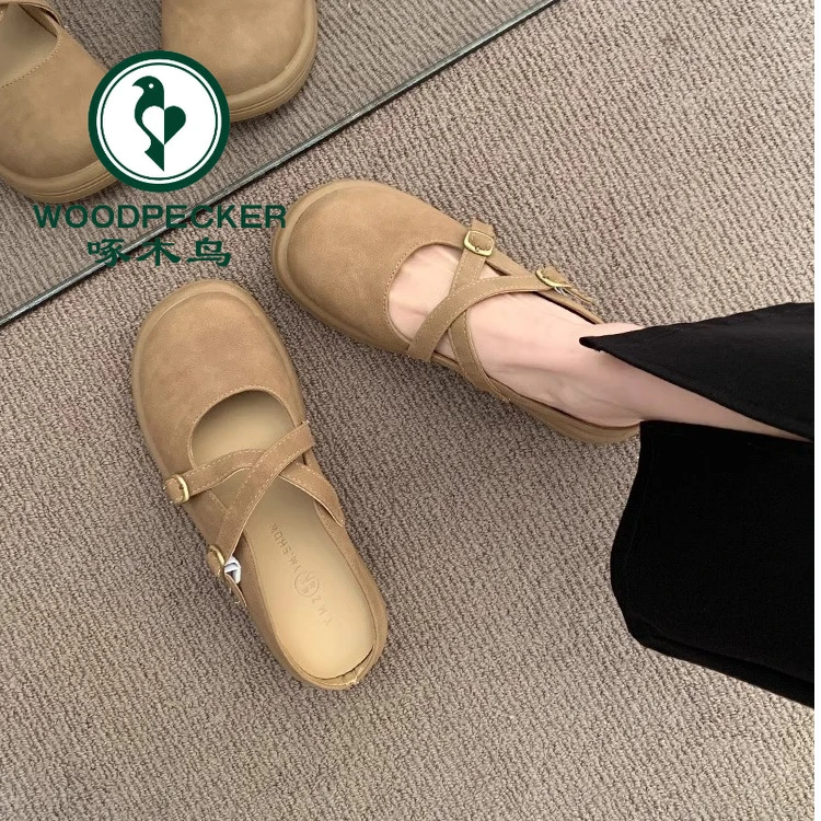 啄木鸟包头半拖鞋女外穿2025新款春夏季半托单鞋厚底法式外出凉拖