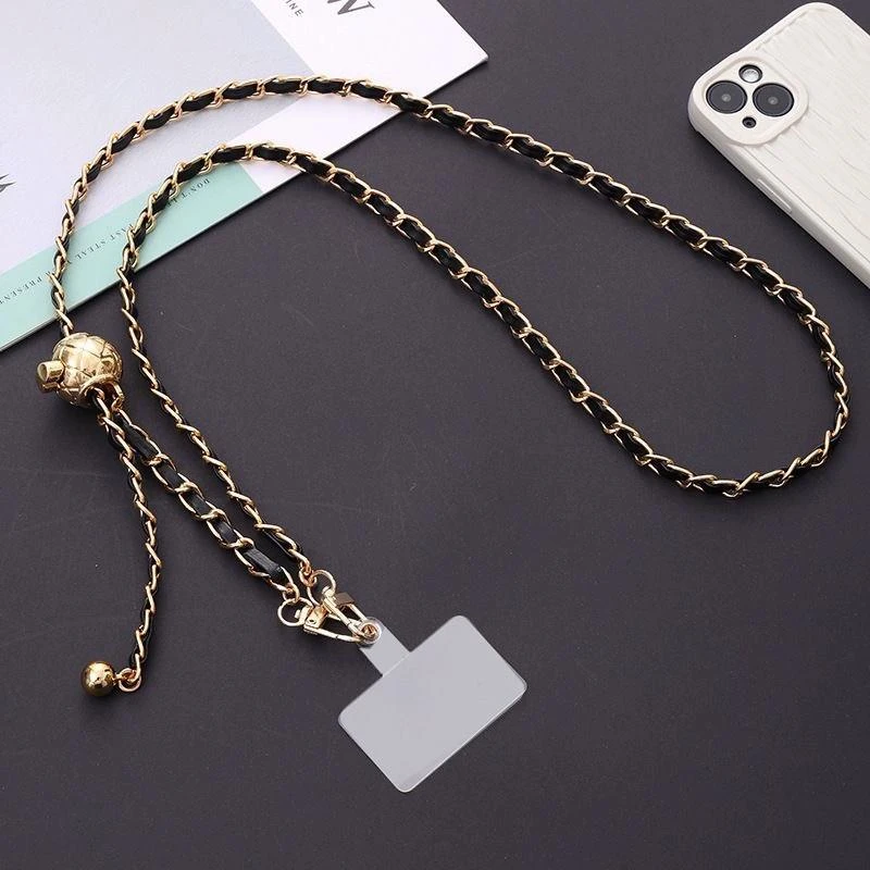 手机挂绳长款斜挎可背小香风金球可调节挂链防丢电话挂绳挂脖背绳