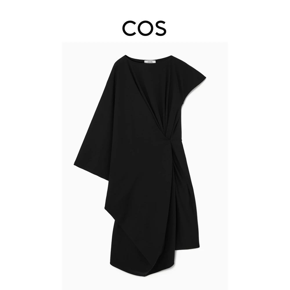 COS女装 休闲版型不对称单袖T恤连衣裙黑夏季1229639001