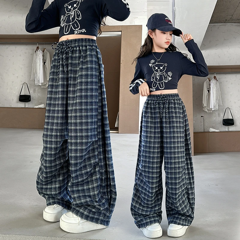 女童秋装格子裤2025新款洋气中大儿童宽松休闲阔腿裤子百搭春秋季