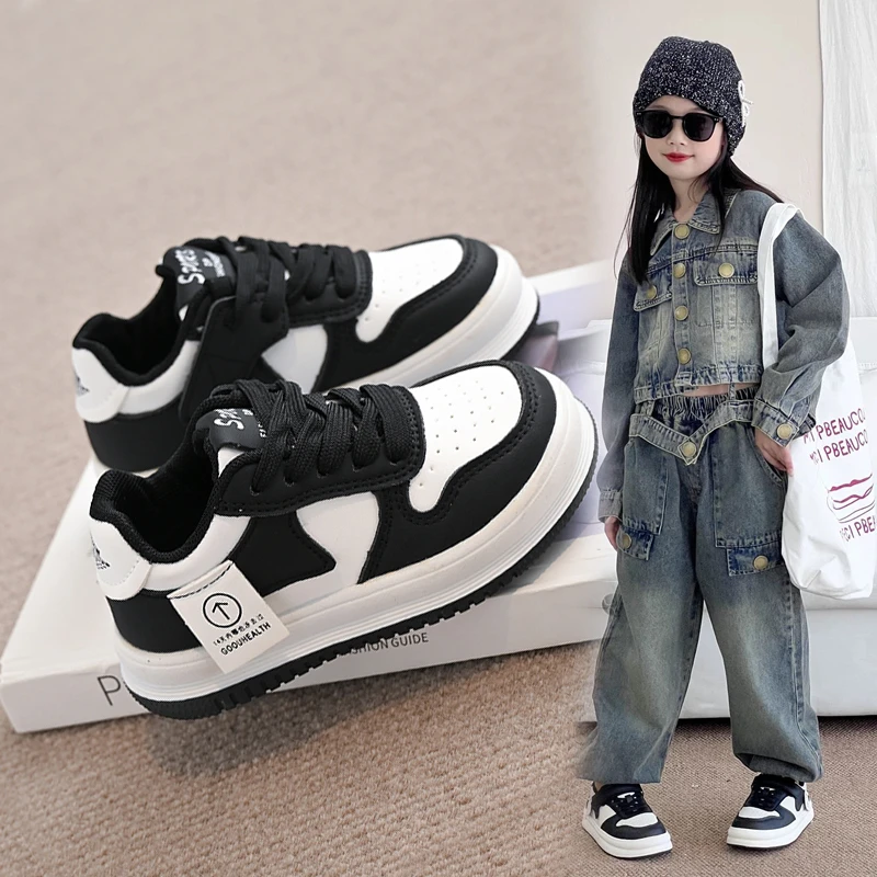 黑白板鞋女童鞋子2025春新款中大童儿童运动鞋韩版百搭洋气休闲鞋