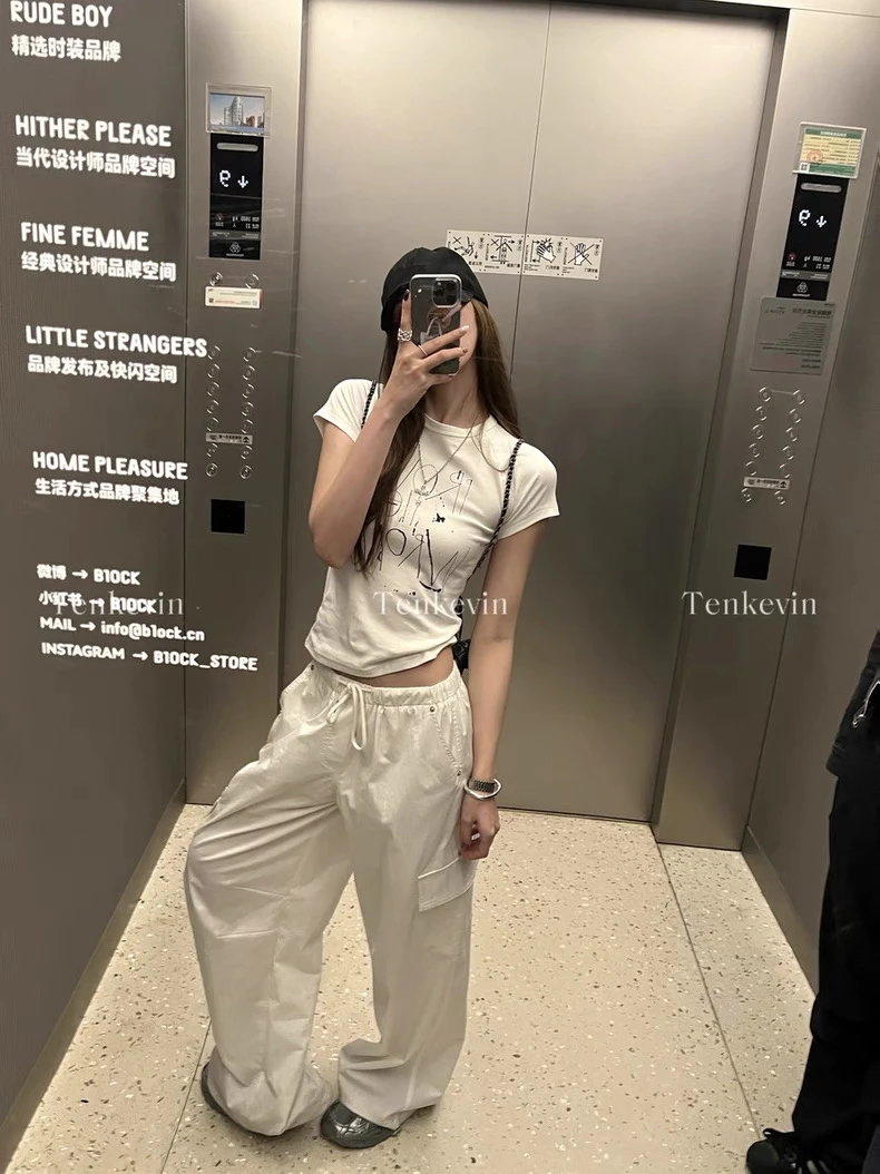 新款喷墨字母短款圆领插肩袖短袖T恤夏季修身显瘦上衣#8812