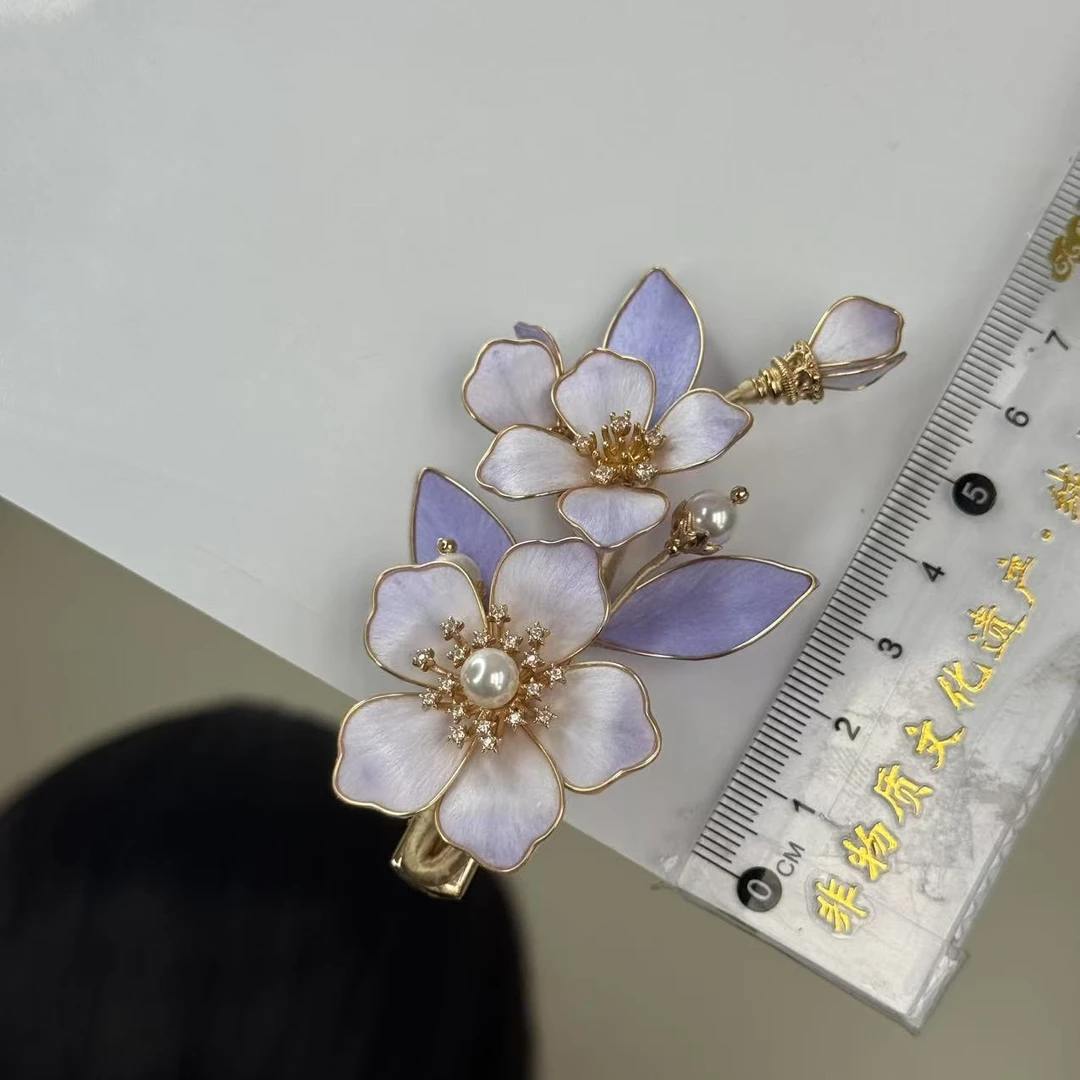 远山紫 掐丝绒花 发夹 新中式 中国风 发饰 非遗绒花 发簪