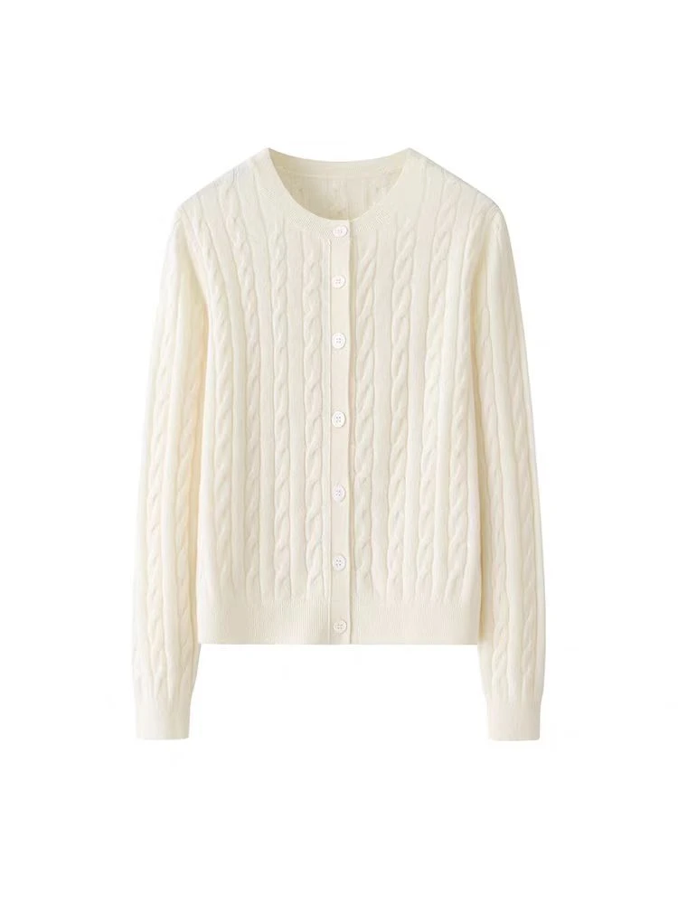 [亚米欣欣]针织麻花开衫秋冬内搭圆领针织衫套头毛衣慵懒外穿内搭