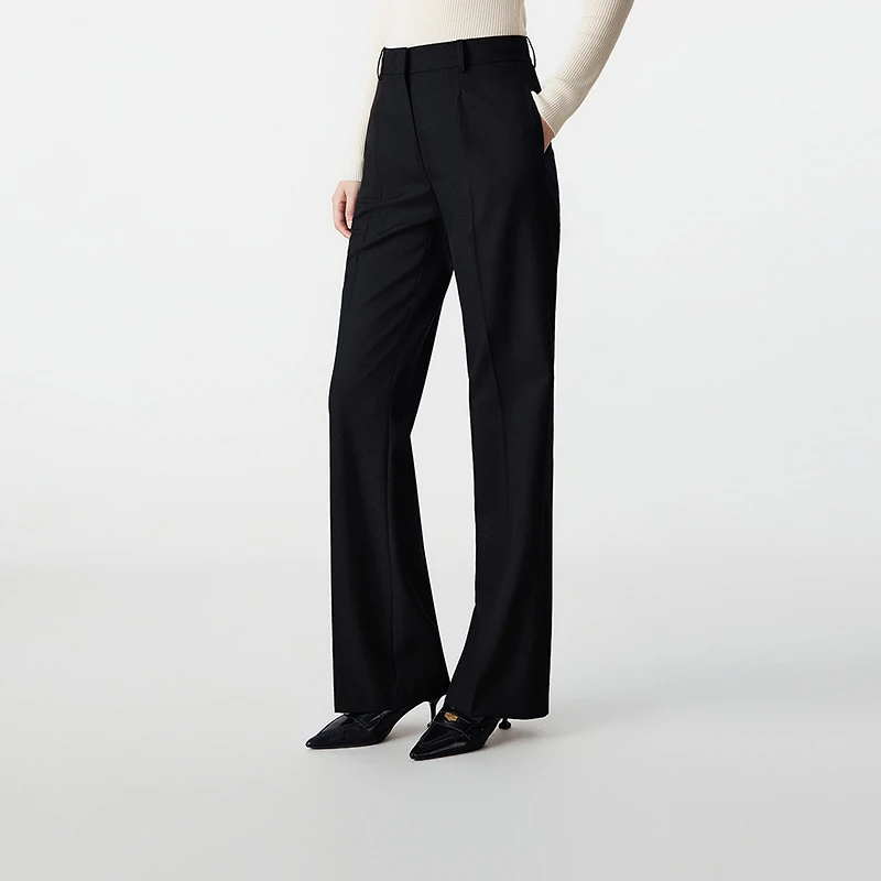 LANCY/朗姿2025冬新款通勤职业商务直筒羊毛西装裤女高级气质长裤