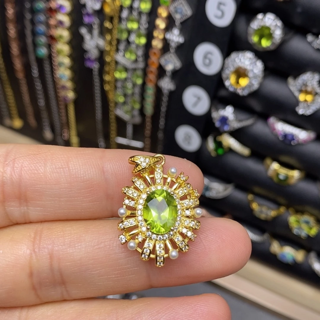 橄榄石银S925镶嵌吊坠(不含链)